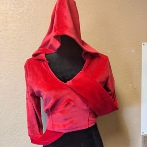 Soft Red crop top velour hoodie set